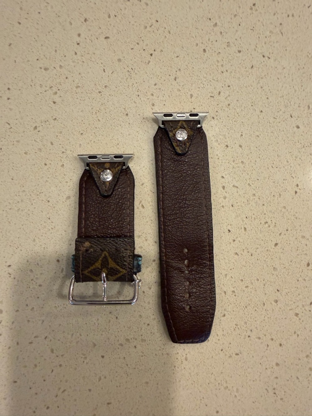 Louis Vuitton Monogram Brown Leather Watch Strap with Green Floral Keeper - Picture 2 of 2